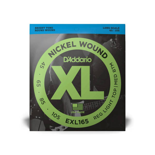 Комплект струн для бас-гітари D'ADDARIO EXL165 XL NICKEL WOUND BASS REG LIGHT TOP / MED BOTTOM (45-105)