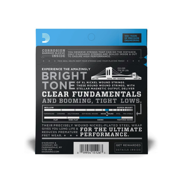 Комплект струн для бас-гітари D'ADDARIO EXL165 XL NICKEL WOUND BASS REG LIGHT TOP / MED BOTTOM (45-105)
