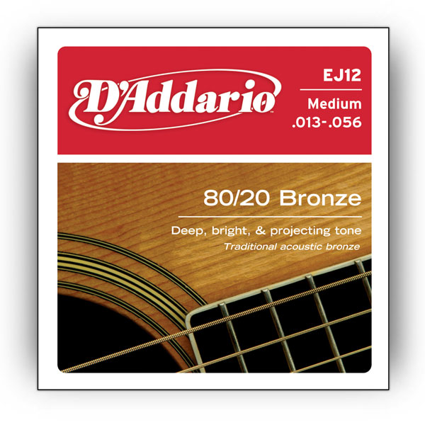 Комплект струн для акустичної гітари D'ADDARIO EJ12 80/20 BRONZE MEDIUM 13-56