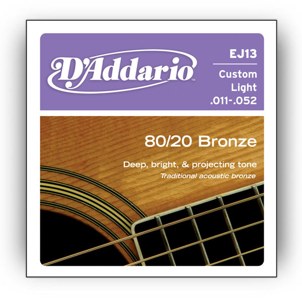 Комплект струн для акустичної гітари D'ADDARIO EJ13 80/20 BRONZE CUSTOM LIGHT (11-52)