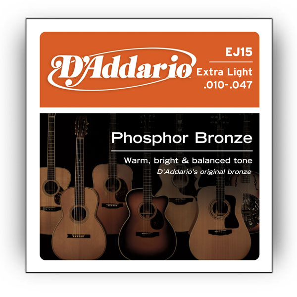 Комплект струн для акустичної гітари D'ADDARIO EJ15 PHOSPHOR BRONZE EXTRA LIGHT 10-47
