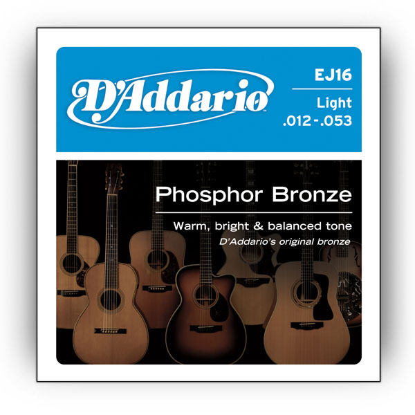 Комплект струн для акустичної гітари D'ADDARIO EJ16 PHOSPHOR BRONZE LIGHT 12-53