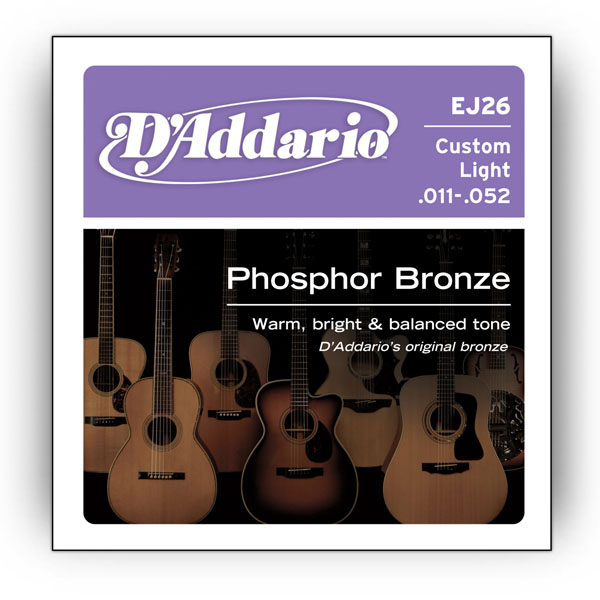 Комплект струн для акустичної гітари D'ADDARIO EJ26 PHOSPHOR BRONZE CUSTOM LIGHT 11-52