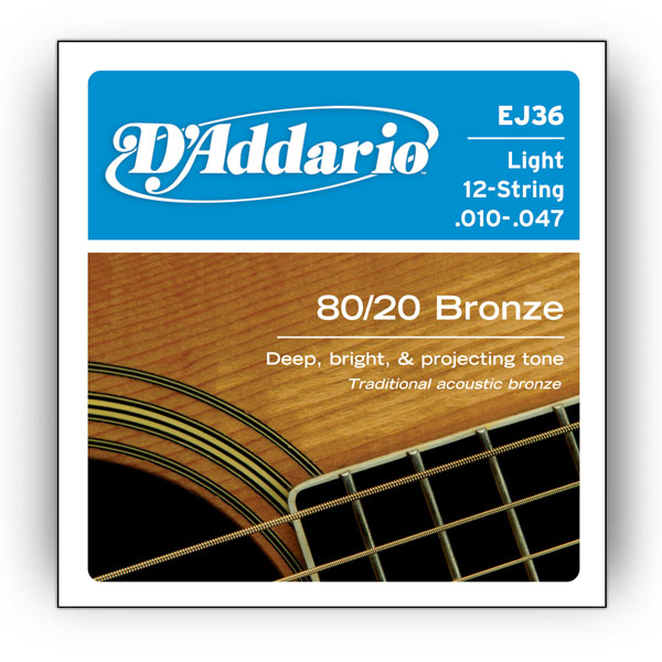 Комплект струн для акустичної гітари D'ADDARIO EJ36 80/20 BRONZE LIGHT 12-STRING 10-47