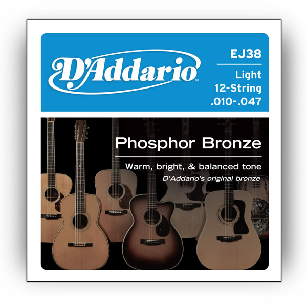 Комплект струн для акустичної гітари D'ADDARIO EJ38 PHOSPHOR BRONZE LIGHT 12-STRING 10-47