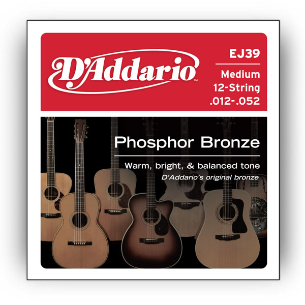 Комплект струн для акустичної гітари D'ADDARIO EJ39 PHOSPHOR BRONZE MEDIUM 12-STRING 12-52