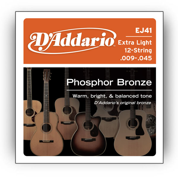 Комплект струн для акустичної гітари D'ADDARIO EJ41 PHOSPHOR BRONZE 12-STRING EXTRA LIGHT 09-45