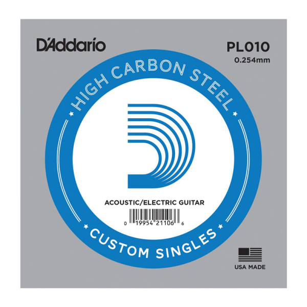 Струна №1 мі для акустичної та електрогітари D'ADDARIO PL010 Plain Steel 010