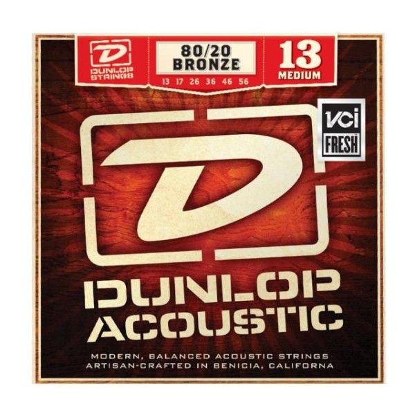 Комплект струн для акустичної гітари DUNLOP DAB1356 80/20 BRONZE MEDIUM (13-56)