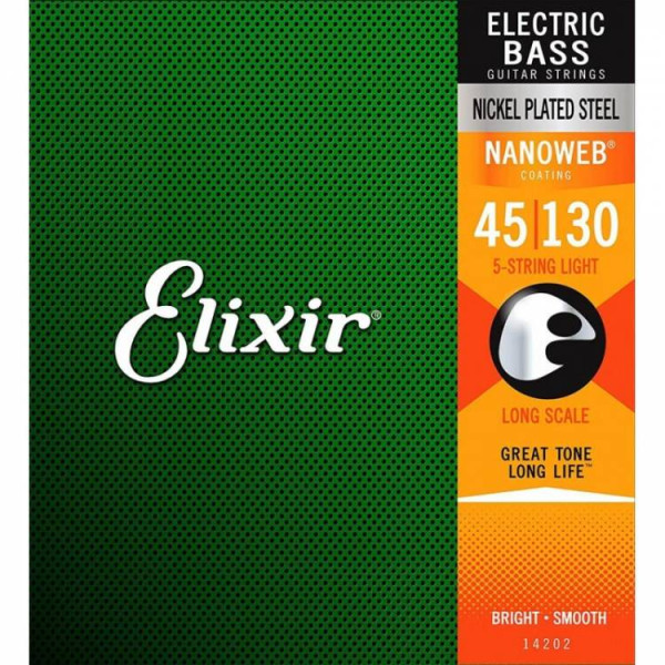 Комплект струн для бас-гітари ELIXIR 14202 NICKEL PLATED STEEL NANOWEB 45-130