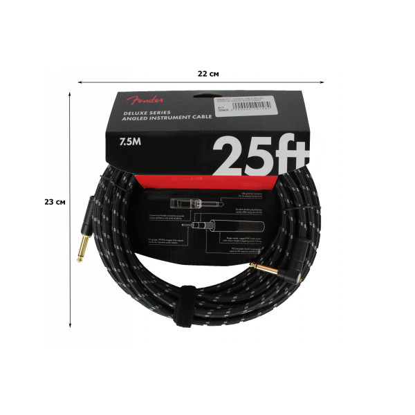 Інструментальний кабель FENDER CABLE DELUXE SERIES 25' ANGLED BLACK TWEED