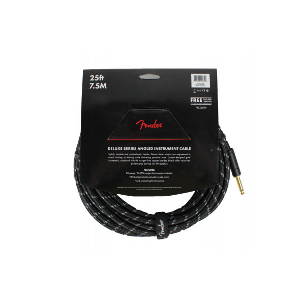 Інструментальний кабель FENDER CABLE DELUXE SERIES 25' ANGLED BLACK TWEED