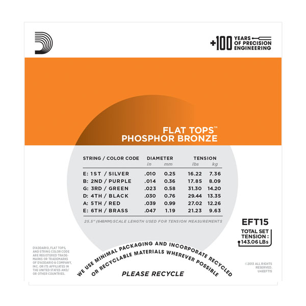 Комплект струн для акустичної гітари D'ADDARIO EFT15 FLAT TOPS EXTRA LIGHT 10-47