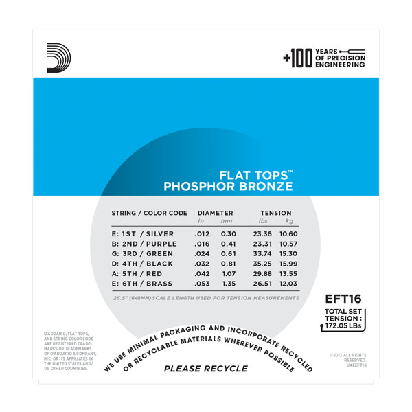 Комплект струн для акустичної гітари D'ADDARIO EFT16 FLAT TOPS LIGHT 12-53
