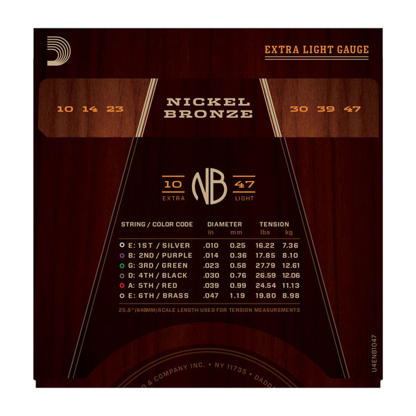 Комплект струн для акустичної гітари D'ADDARIO NB1047 NICKEL BRONZE EXTRA LIGHT 10-47