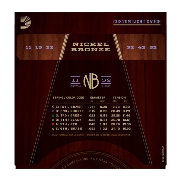 Комплект струн для акустичної гітари D'ADDARIO NB1152 NICKEL BRONZE CUSTOM LIGHT 11-52