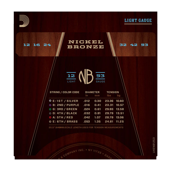 Комплект струн для акустичної гітари D'ADDARIO NB1253 NICKEL BRONZE LIGHT 12-53