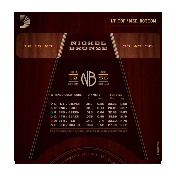 Комплект струн для акустичної гітари D'ADDARIO NB1256 NICKEL BRONZE LIGHT TOP / MEDIUM BOTTOM 12-56