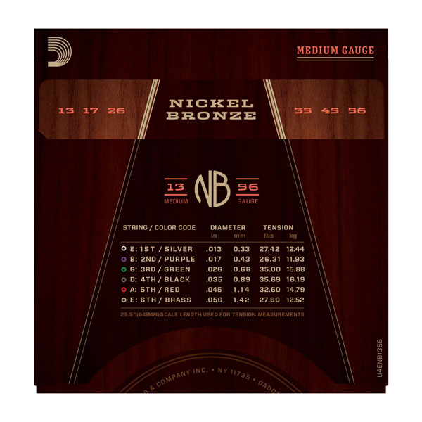 Комплект струн для акустичної гітари D'ADDARIO NB1356 NICKEL BRONZE MEDIUM 13-56