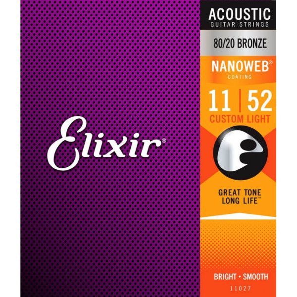Комплект струн для акустичної гітари ELIXIR 11027 BRONZE 80/20 NANOWEB 11-52