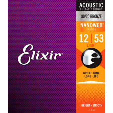 Комплект струн для акустичної гітари ELIXIR 11052 BRONZE 80/20 NANOWEB 12-53