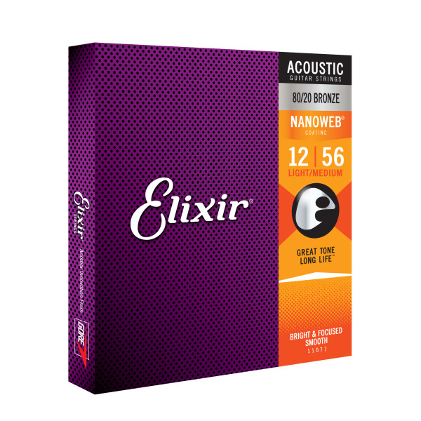 Комплект струн для акустичної гітари ELIXIR 11077 BRONZE 80/20 NANOWEB 12-56