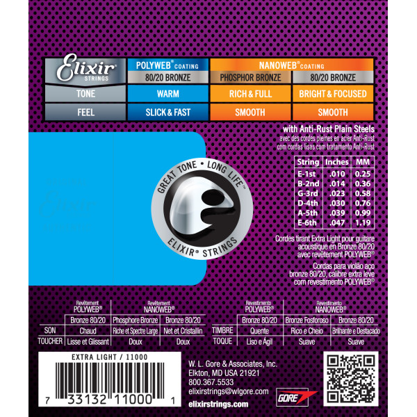 Комплект струн для акустичної гітари ELIXIR 11000 BRONZE 80/20 POLYWEB 10-47