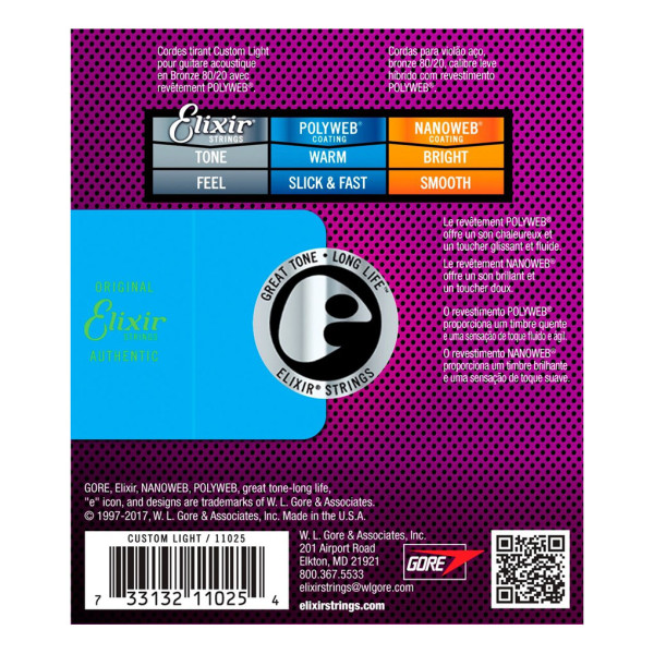 Комплект струн для акустичної гітари ELIXIR 11025 BRONZE 80/20 POLYWEB 11-52