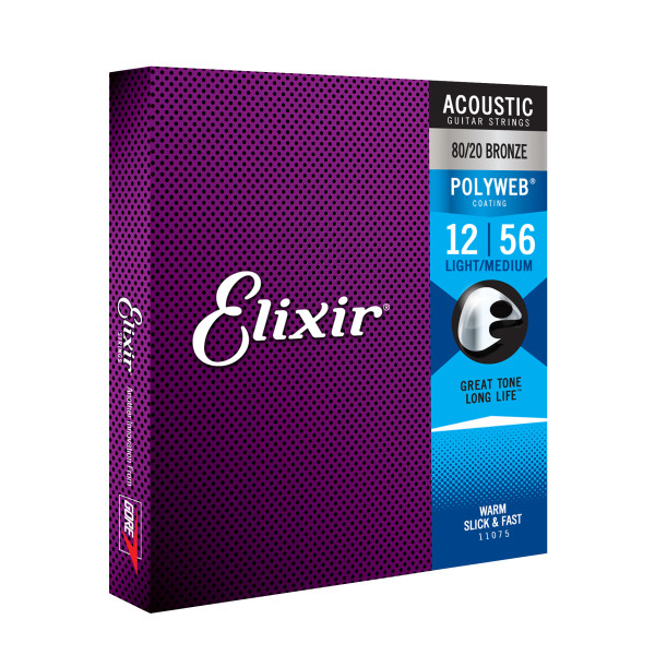 Комплект струн для акустичної гітари ELIXIR 11075 BRONZE 80/20 POLYWEB 12-56