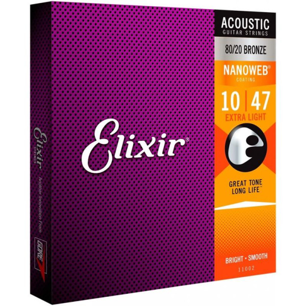 Комплект струн для акустичної гітари ELIXIR 11002 BRONZE 80/20 NANOWEB 10-47