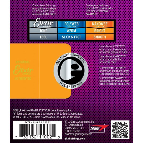 Комплект струн для акустичної гітари ELIXIR 11002 BRONZE 80/20 NANOWEB 10-47