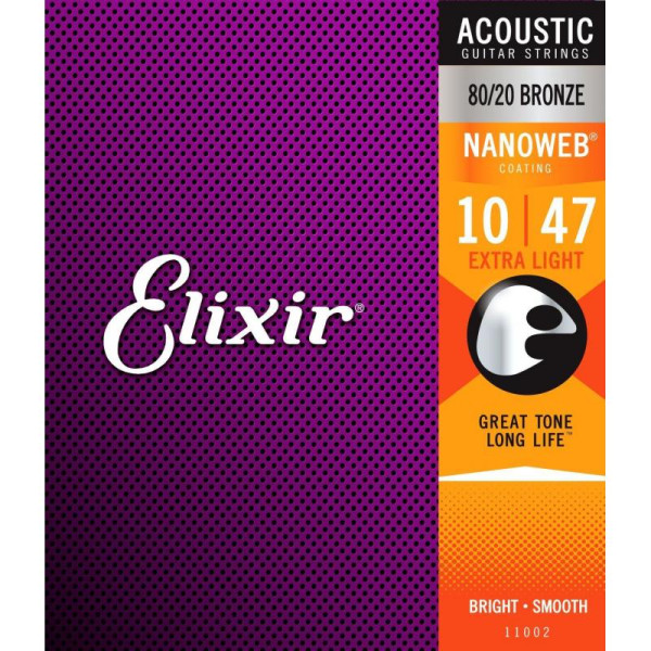 Комплект струн для акустичної гітари ELIXIR 11002 BRONZE 80/20 NANOWEB 10-47