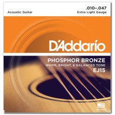 Комплект струн для акустичної гітари D'ADDARIO EJ15 PHOSPHOR BRONZE EXTRA LIGHT 10-47
