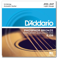 Комплект струн для акустичної гітари D'ADDARIO EJ38 PHOSPHOR BRONZE LIGHT 12-STRING 10-47