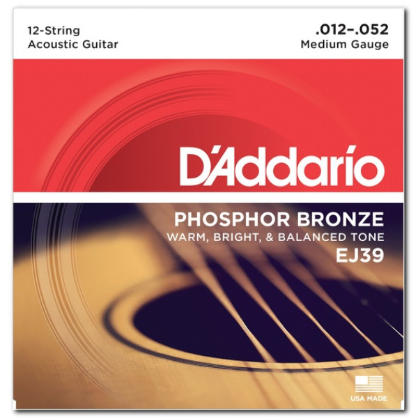 Комплект струн для акустичної гітари D'ADDARIO EJ39 PHOSPHOR BRONZE MEDIUM 12-STRING 12-52