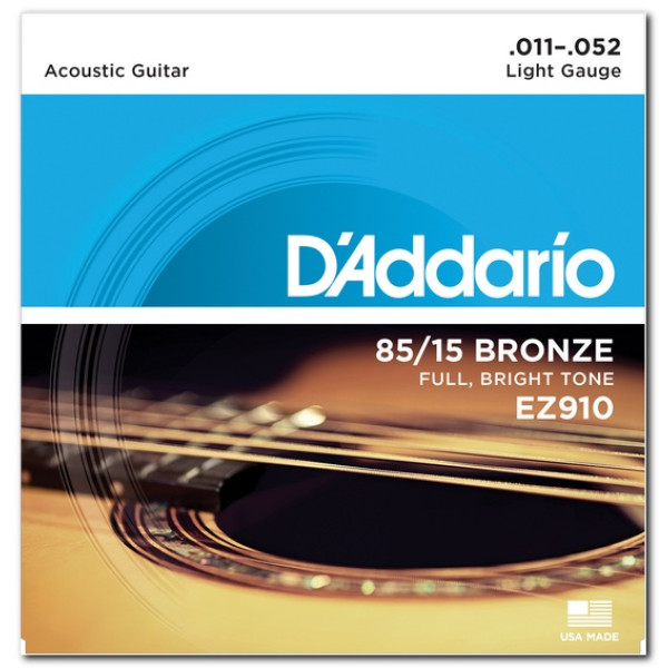 Комплект струн для акустичної гітари D'ADDARIO EZ910 BRONZE LIGHT 11-52