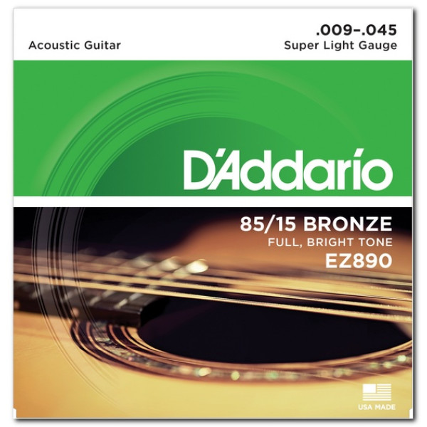 Комплект струн для акустичної гітари D'ADDARIO EZ890 BRONZE SUPER LIGHT 9-45