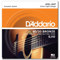 Комплект струн для акустичної гітари D'ADDARIO EJ10 80/20 BRONZE EXTRA LIGHT 10-47
