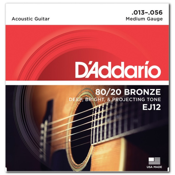 Комплект струн для акустичної гітари D'ADDARIO EJ12 80/20 BRONZE MEDIUM 13-56