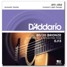 Комплект струн для акустичної гітари D'ADDARIO EJ13 80/20 BRONZE CUSTOM LIGHT (11-52)