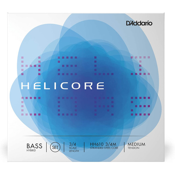 Комплект струн для контрабаса D'ADDARIO HELICORE HYBRID BASS STRING SET 3/4 Scale Medium Tension