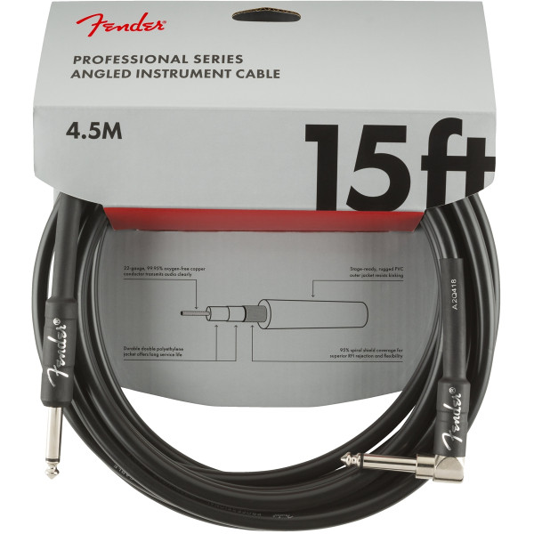Інструментальний кабель FENDER CABLE PROFESSIONAL SERIES 15' ANGLED BLACK