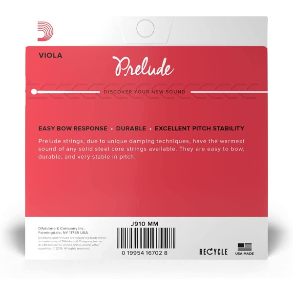 Комплект струн для альта D'ADDARIO PRELUDE VIOLA STRING SET Medium Scale Medium Tension