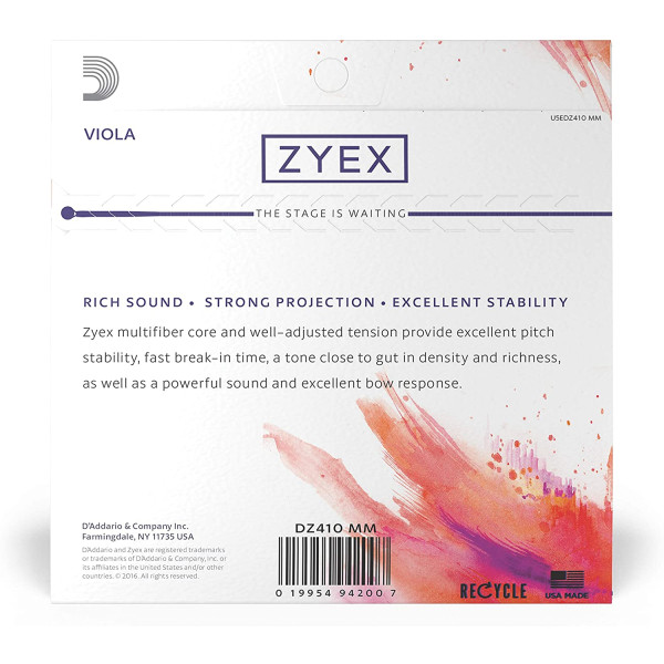 Комплект струн для альта D'ADDARIO ZYEX VIOLA STRING SET Medium Scale, Medium Tension