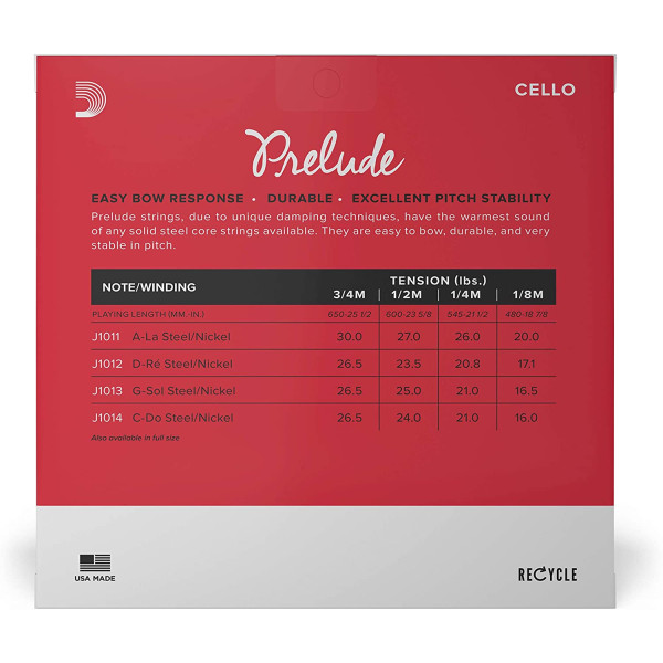 Комплект струн для віолончелі D'ADDARIO PRELUDE CELLO STRING SET 3/4 Scale Medium Tension