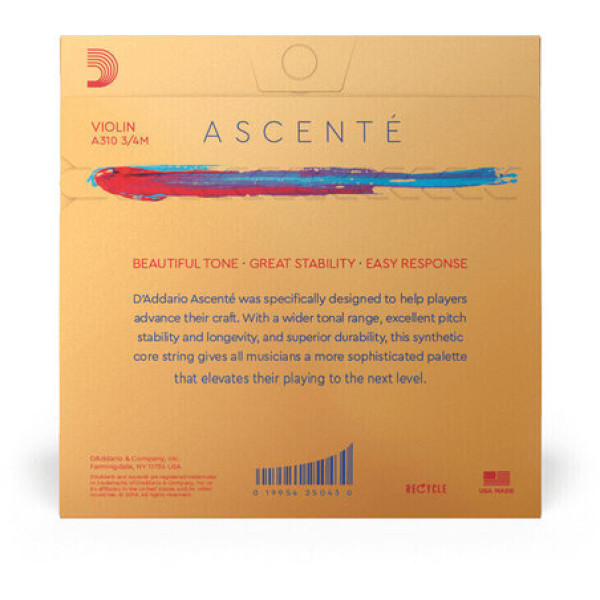 Комплект струн для скрипки D'ADDARIO ASCENTÉ VIOLIN STRING SET 3/4 Scale Medium Tension