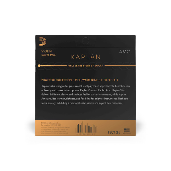 Комплект струн для скрипки D'ADDARIO KAPLAN AMO VIOLIN STRING SET 4/4 Scale Medium Tension