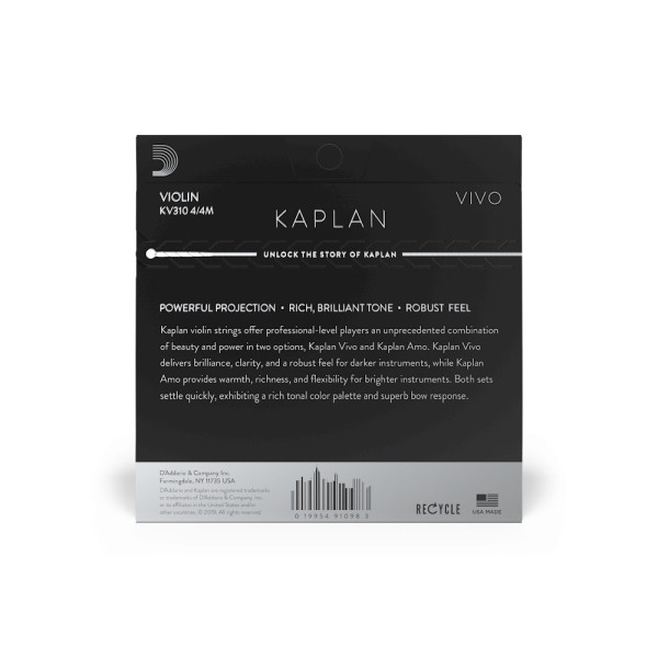 Комплект струн для скрипки D'ADDARIO KAPLAN VIVO VIOLIN STRING SET 4/4 Scale Medium Tension