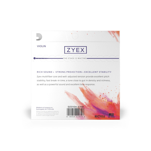 Комплект струн для скрипки D'ADDARIO ZYEX VIOLIN STRING SET 4/4 MEDIUM TENSION