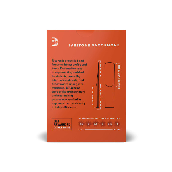 Набір тростин (10 штук) для баритон саксофона D'ADDARIO Rico - Baritone Sax #2.5 - 10 Pack